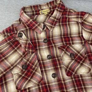 Democracy Womens S Plaid Granolagirl Flannel Button Down Raw‎ Hem Maroon Cream